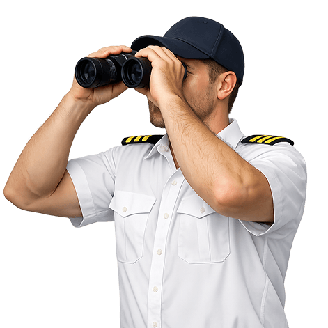 Pelaut profesional memantau dengan teropong